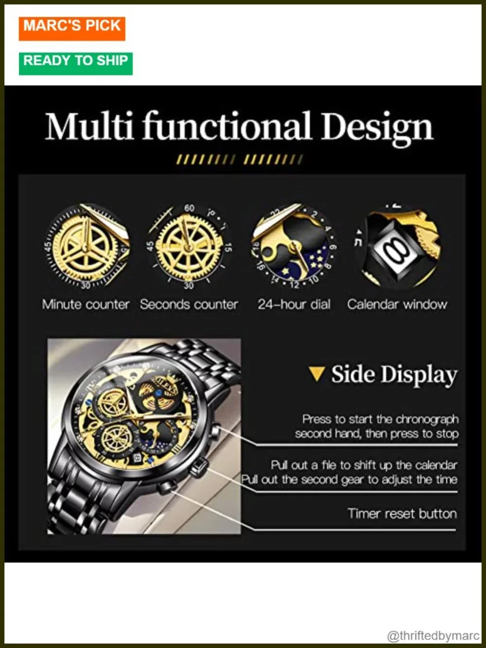 Luxury Chronograph Stainless Steel Watch with Date Business Classic Dress Watch
